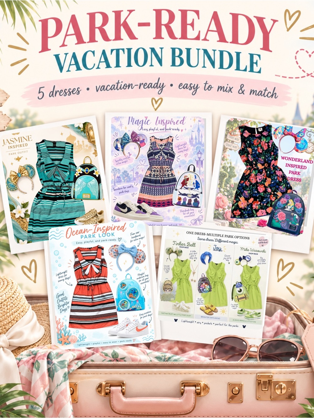 Park-Ready Vacation Bundle- 5 Dresses - Multicolor w/ pockets